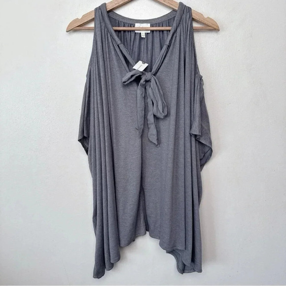 Deletta Anthropologie Womens M/L Tulay  Metallic Shimmer Cold Shoulder Top - Picture 4 of 13